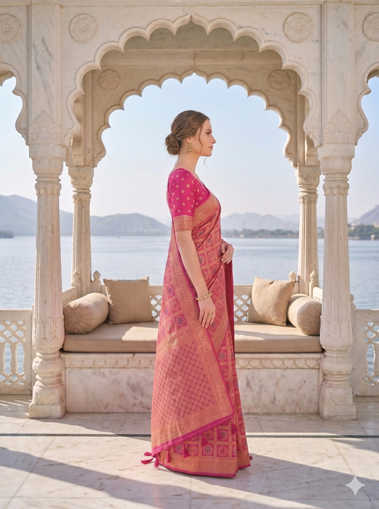 Rani Pink Patola Saree with Woven Zari Design