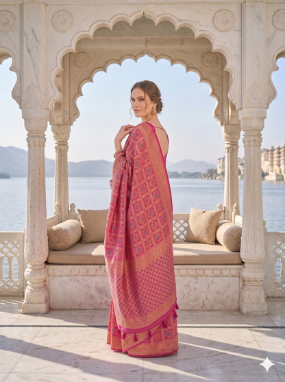 Rani Pink Patola Saree with Woven Zari Design