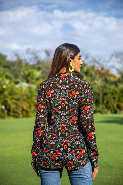 Artistic Angle Dress Black Printed Shirt - Yuvani