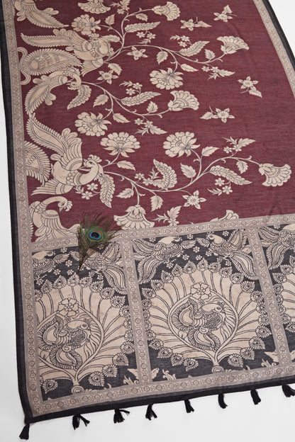 Black & Red Two-Tone Saree | kalamkari saree - Yuvani