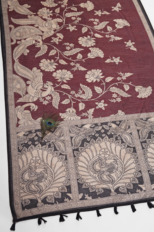 Black & Red Two-Tone Saree | kalamkari saree - Yuvani