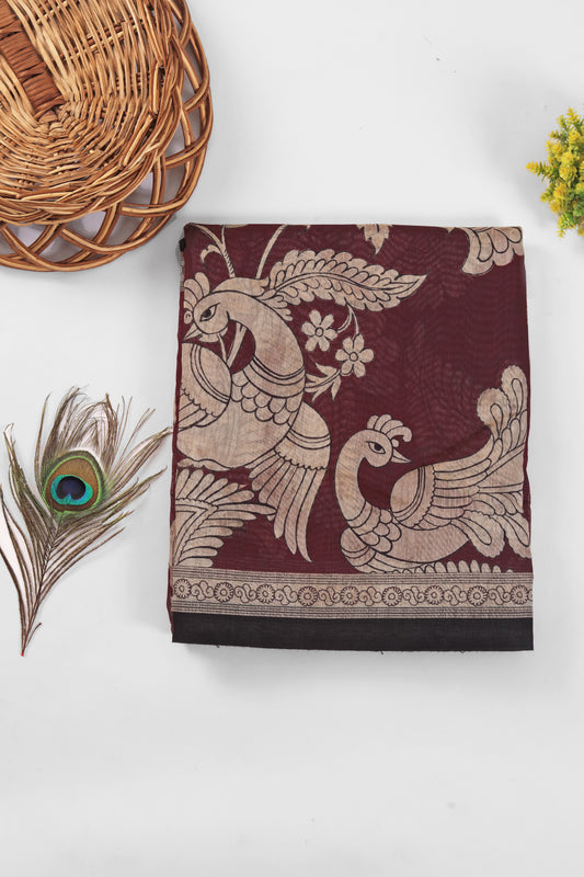 Black & Red Two-Tone Saree | kalamkari saree - Yuvani