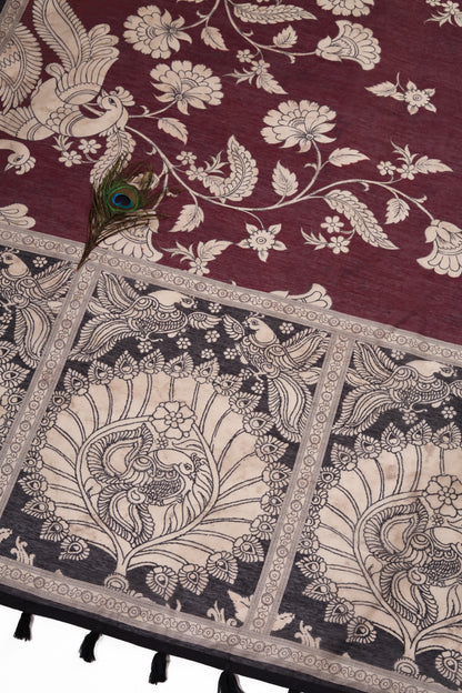 Black & Red Two-Tone Saree | kalamkari saree - Yuvani