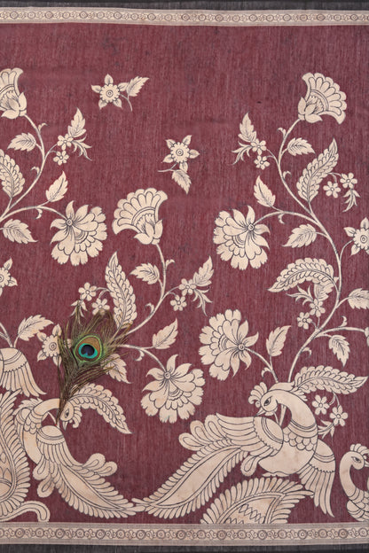 Black & Red Two-Tone Saree | kalamkari saree - Yuvani