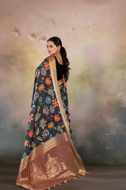Floral Kalamkari Print Jacquard Saree  | kalamkari print sarees | Yuvani