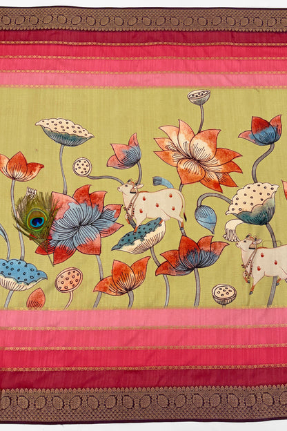 Gau Leela Jacquard Silk Saree | pichwai saree | Yuvani vesture