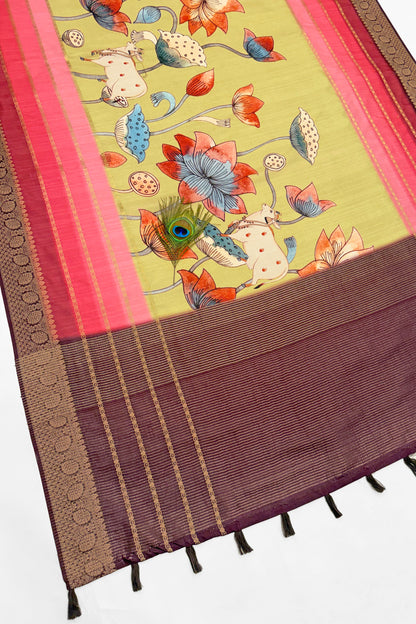 Gau Leela Jacquard Silk Saree | pichwai print saree | Yuvani vesture