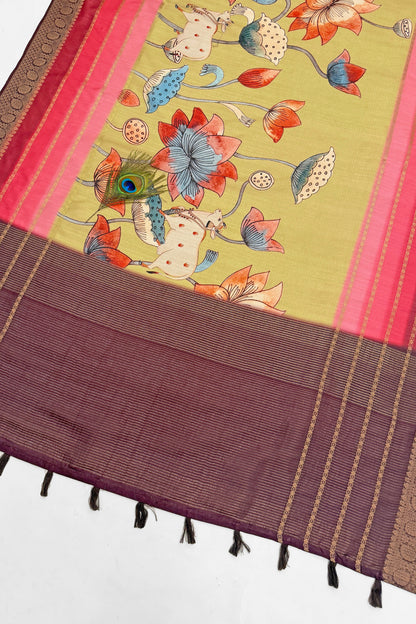 Gau Leela Jacquard Silk Saree | pichwai print saree | Yuvani vesture