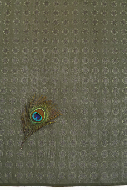 Green fabric with peacock feather and circular pattern Gopi Raas Chanderi Cotton Saree | Yuvani Vesture