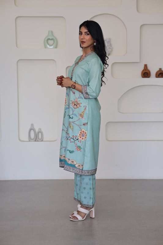 Green Floral Printed Kurti Set - Yuvani