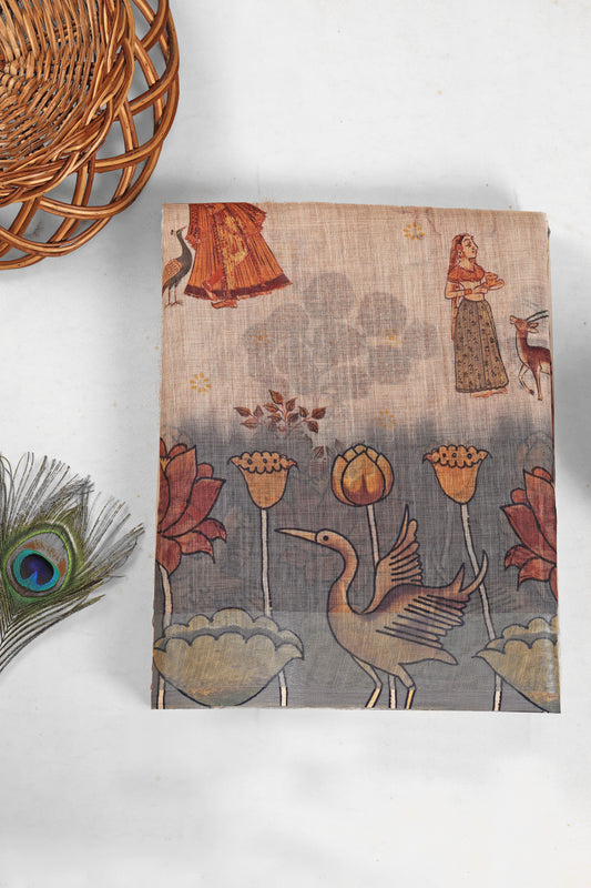 Kalamkari Katha Linen Saree | kalamkari saree- Yuvani