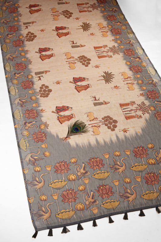 Kalamkari Katha Linen Saree | kalamkari saree- Yuvani