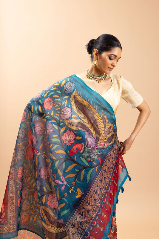 Mayura Mela Chanderi Saree - Yuvani