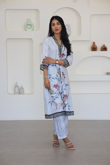 Mint Floral Printed Kurti Set - Yuvani