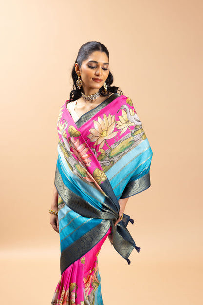 Neer Kamal Jacquard Silk Saree | Jacquard Silk fabric | Pichwai print Saree | Yuvani vesture
