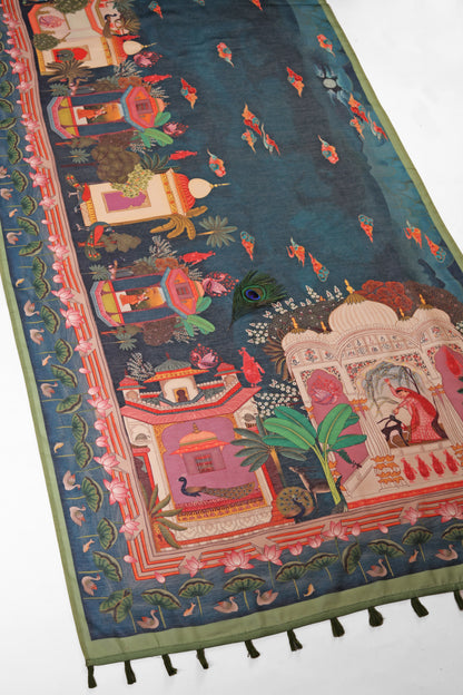 Decorative rug with intricate patterns and colors on a white background Padma Vilas Chanderi Cotton Saree | Yuvani Vesture
