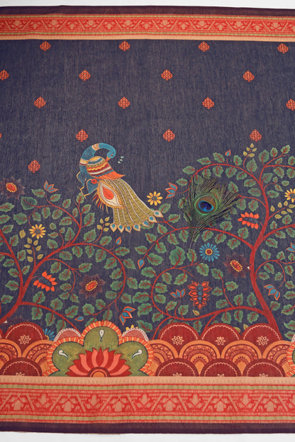 Peacock Vanam Chanderi Saree - Yuvani