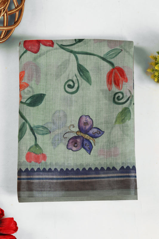 Phool Titli Linen Saree - Yuvani