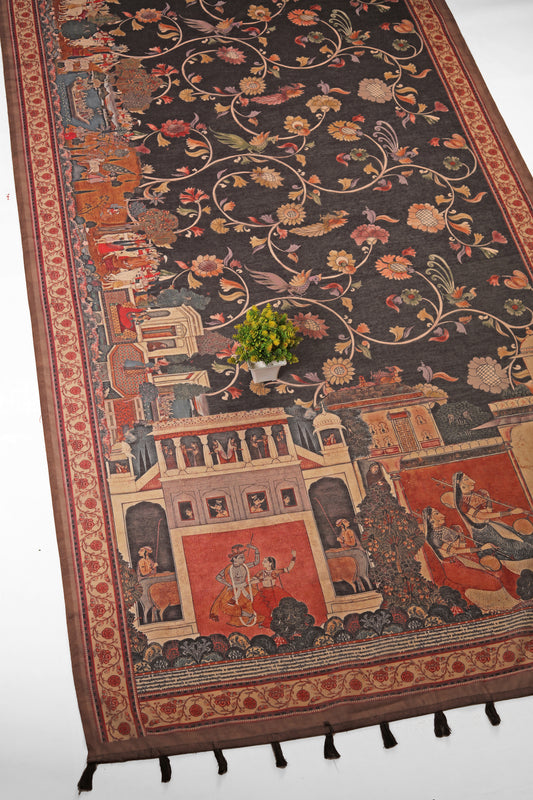 Rajshree Kalamkari Chanderi Saree |Chanderi Kalamkari Saree | Yuvani