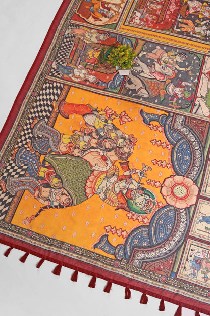 Decorative textile with intricate patterns and colorful designs on a white background Rang Gajraj Chanderi Saree | chanderi cotton saree | Yuvani Vesture