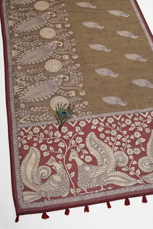 Red & Mustard Two-Tone Saree - Yuvani