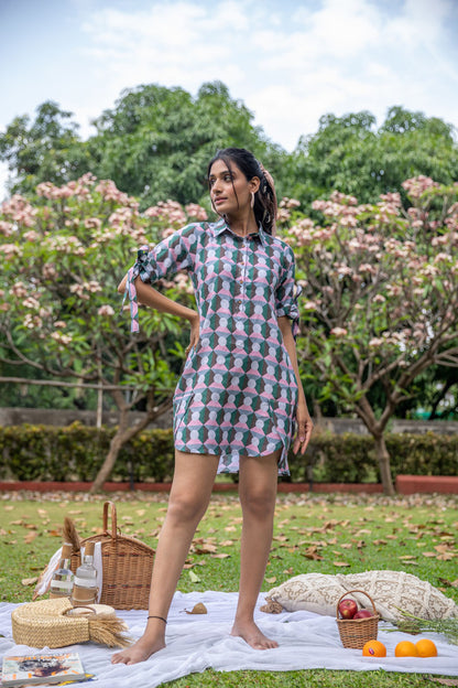 Square Stones Linen Multicolor Dress - Yuvani vesture