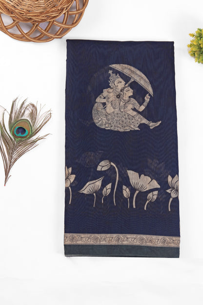 Teal & Navy Blue Two-Tone Saree | kalamkari saree | Yuvani