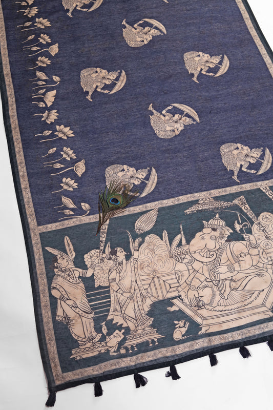 Teal & Navy Blue Two-Tone Saree | kalamkari saree | Yuvani