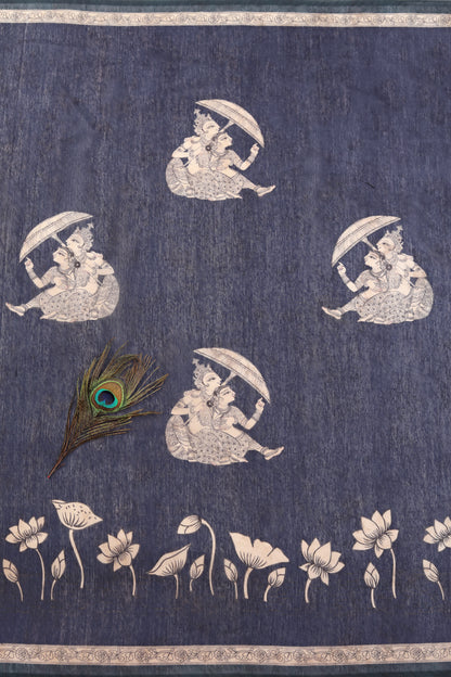 Teal & Navy Blue Two-Tone Saree | kalamkari saree | Yuvani