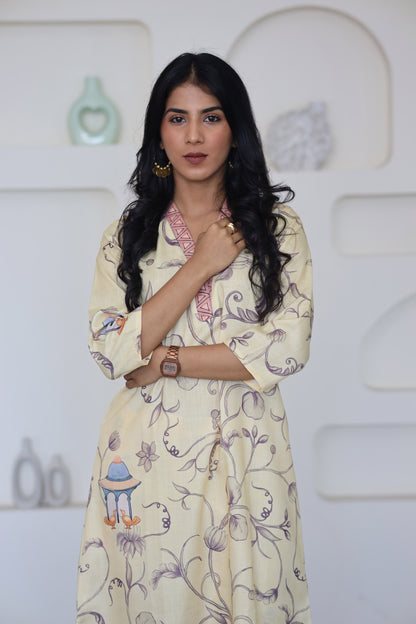 Yellow Pastel Printed Kurti Set - Yuvani